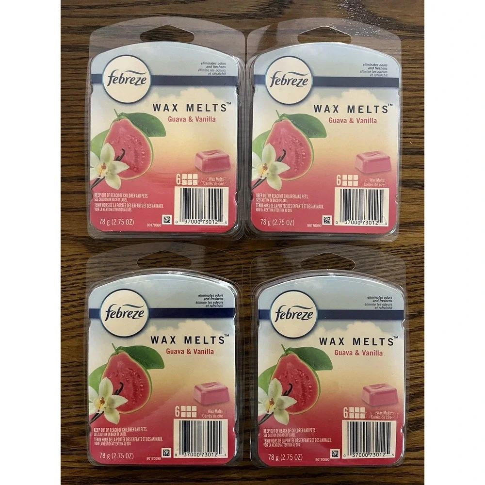 4 Packs Febreze Guava‎ & Vanilla Scented Wax Melts 24 CUBES Total